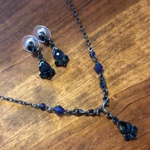 EUC Navy necklace and earring set
